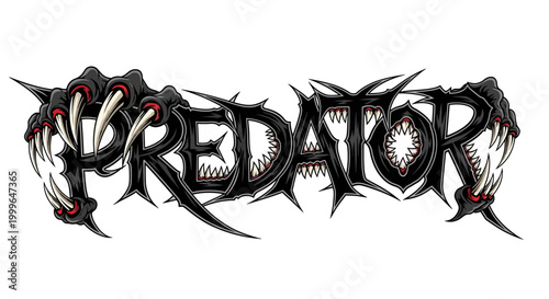 Predator text logo with sharp claws and teeth a menacing and aggressive design.