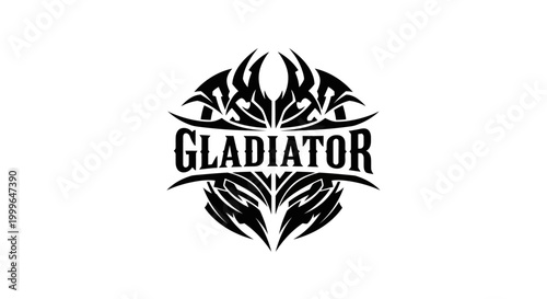 Bold Gladiator Emblem with Tribal Accents and Strong Typography.
