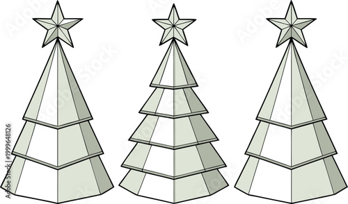 Glossy 3 d geometric christmas tree shapes with star topper