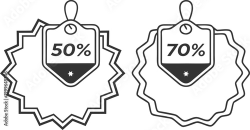 Black and white christmas discount tags with 50% and 70% text