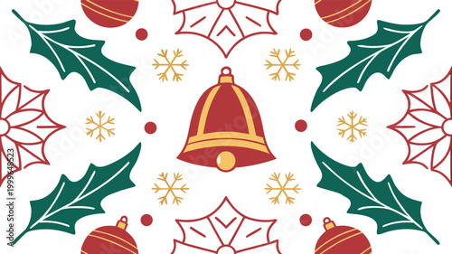 Red and green christmas pattern with santa hat and snowflakes