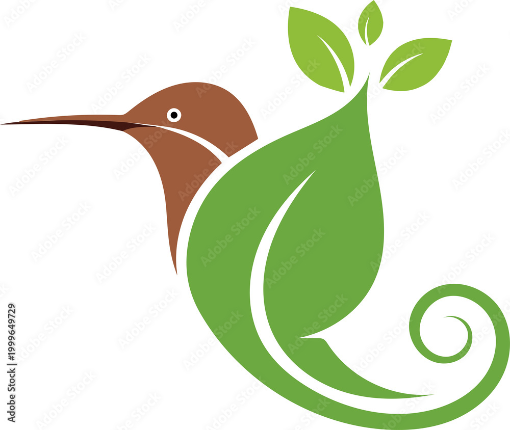 Fototapeta premium Stylized hummingbird and leaf logo a symbol of nature and delicate beauty