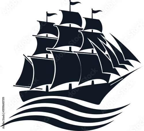Vintage sailing ship illustration a classic maritime emblem silhouette icon design