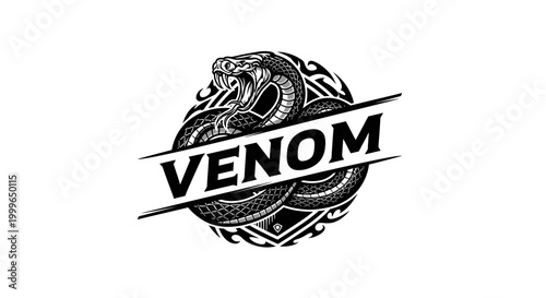 Venom logo with snake illustration.