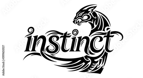 Obraz na plátně Tribal style panther and instinct text tattoo design.