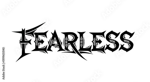 Photos Fearless text in a bold and stylized gothic font.