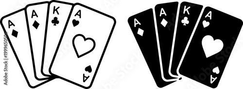 playing cards poker aces casino game icon silhouette symbol isolated on transparent background