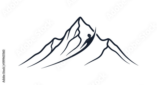 Climber on a mountain peak landscape.