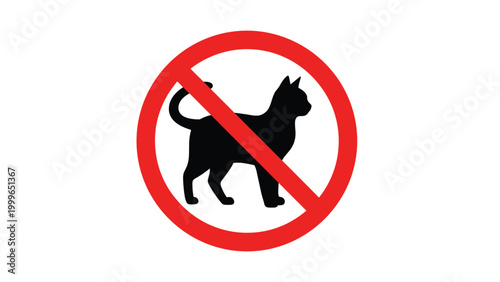 Universal warning sign depicting a black cat silhouette inside a red prohibition circle with a diagonal line to forbid the presence of cats.