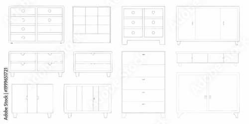 mid century furniture outlines in black and white