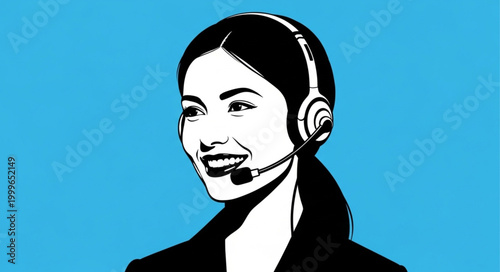 Cuadro en lienzo Smiling Customer Service Representative with Headset Illustration