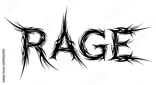 Rage word in grunge style font.