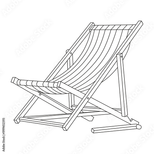 Beach Lounge Chair Line Art – Foldable Summer Chair Outline Vector Illustration