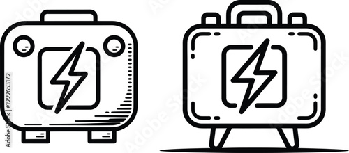 Portable electric power generator icons for energy supply with generator electric electricity portable emergency industrial mechanical gasoline