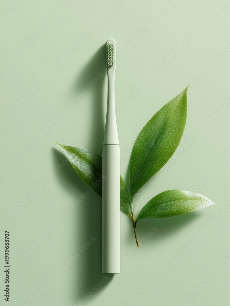 Naklejka premium Floating eco toothbrush mockup green branding