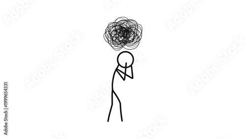 Foto Illustration of Stressed Figure with Tangled Thought Cloud