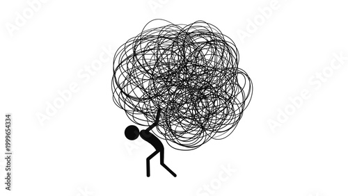 Obraz na płótnie Stick Figure Carrying Heavy Tangled Scribble Knot