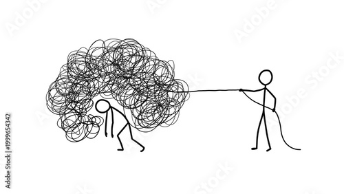 Fotografija Stick Figure Helping Another Carry Heavy Tangled Burden