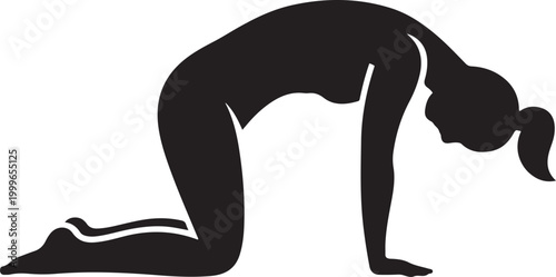 Cat-Cow Yoga Pose silhouette, balck icon silhouette vector