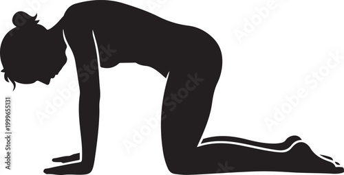 Cat-Cow Yoga Pose silhouette, balck icon silhouette vector