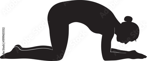Cat-Cow Yoga Pose silhouette, balck icon silhouette vector