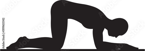 Cat-Cow Yoga Pose silhouette, balck icon silhouette vector