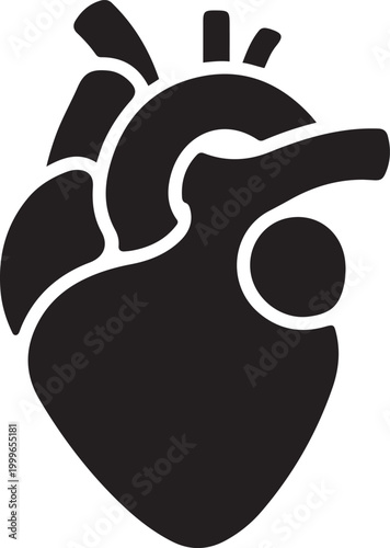 human heart isometric emblem, balck icon silhouette vector