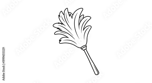 Simple line art illustration of a classic feather duster for cleaning.
