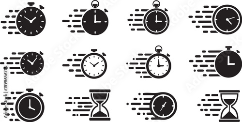 black and white icons set