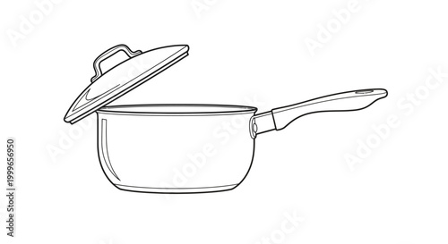 Hand-drawn sketch of a saucepan with an open lid kitchen utensil illustration.