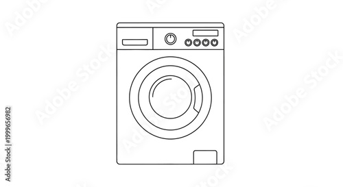 Front loading washing machine line art illustration.