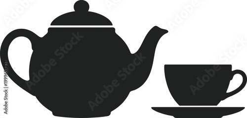 Teapot and Cup Silhouette Icon Set with Classic Tea Pot and Teacup Shapes for Kitchen, Beverage, Cafe, and Drink Concepts