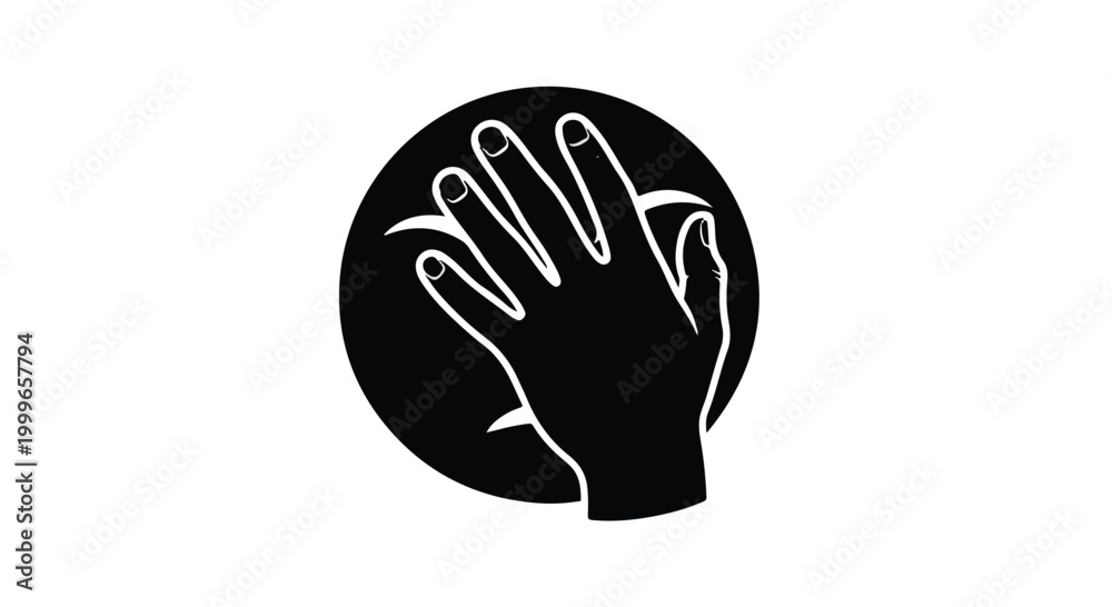 Obraz premium Hand gesture palm outwards stop reject protect symbol simple black and white illustration