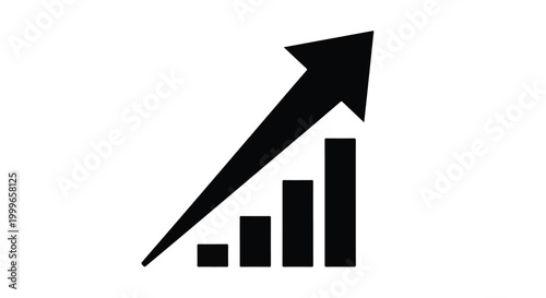 Growing business success graph with rising arrow, increasing profits, financial growth, and development concept in modern black and white design