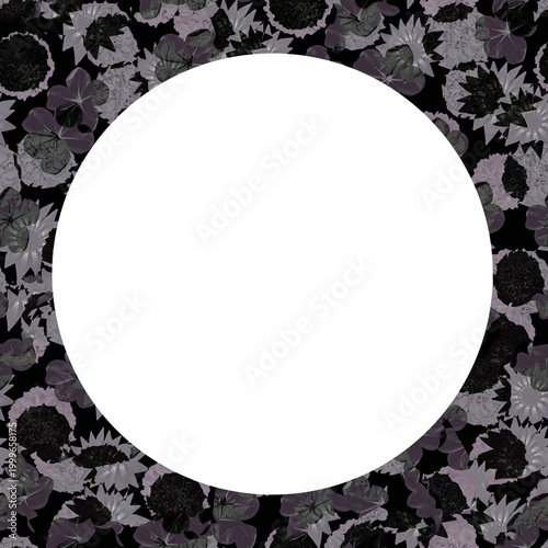 Blank frame with floral collage pattern round borders