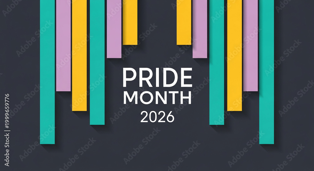 Fototapeta premium Graphic design featuring colorful vertical bars and the text 