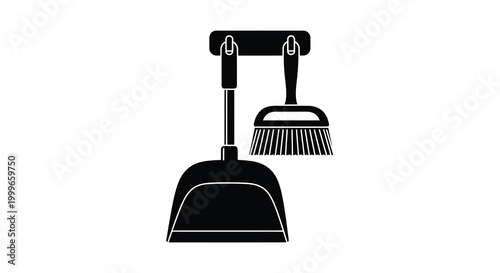 Broom and dustpan silhouette on a white background