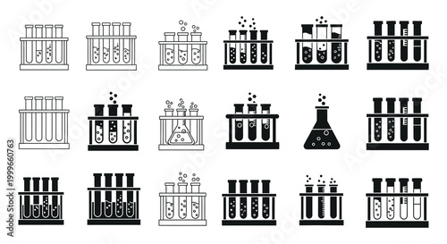 test tube set with various chemical reactions silhouette high quality professional detailed modern elegant stylish clean crisp vibrant colorful digital creative