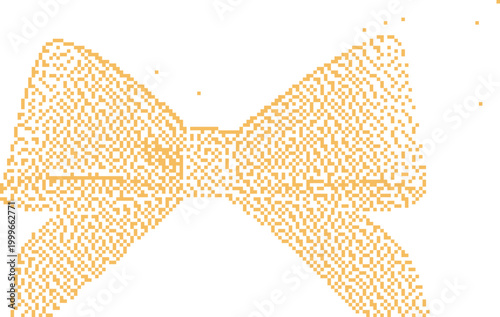 Quadro su tela Golden bow tied with satin ribbons against a clean white background for elegant