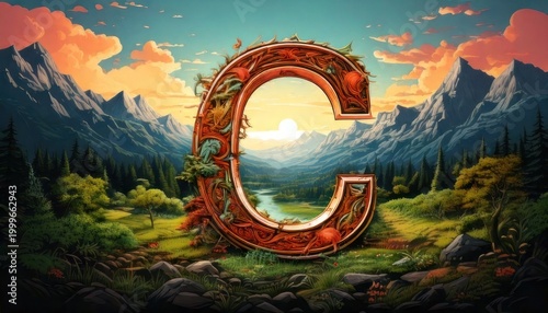 Letter C in a Mountain Landscape - Artistic Typography.