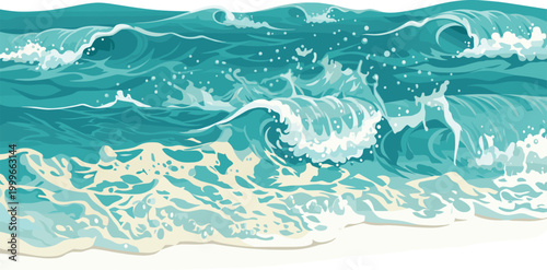 ocean waves with white foam and blue water splashes, summer beach sea surf background, marine nature elements on transparent background