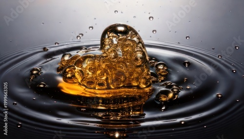 Liquid Heart - A Captivating Splash of Amber Fluid Forming a Heart Shape.