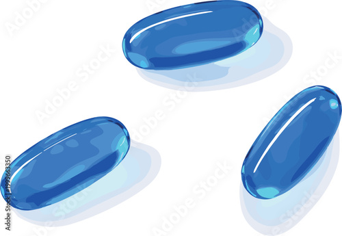 blue medical capsules and softgel pills, pharmaceutical vitamin supplement and medication, healthcare and nutrition treatment on transparent background