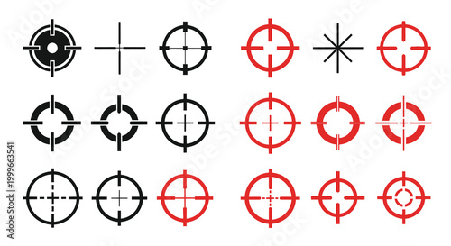 Crosshair targets set black and red graphic silhouette