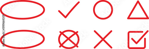 Set of Rough Chalk Symbols with Red Circled Grades and Exam Marks