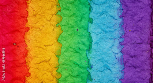 Textured paper in rainbow gradient, showcasing vivid red, yellow, green, blue, and purple stripes, symbolizing diversity and creativity with a tactile appeal