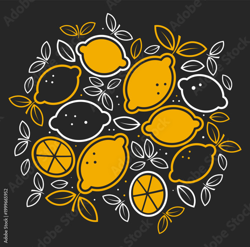 Fresh neon lemon fruit. Collection of lemone vector icons isolated on white background. Vector