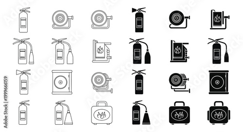 fire extinguisher icons set in black and white silhouette high quality professional detailed modern elegant stylish clean crisp vibrant colorful digital