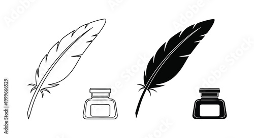 quill pen and inkwell silhouette on white background high quality professional detailed modern elegant stylish clean crisp vibrant colorful digital creative