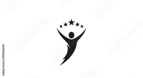 A person celebrating with raised arms and stars.